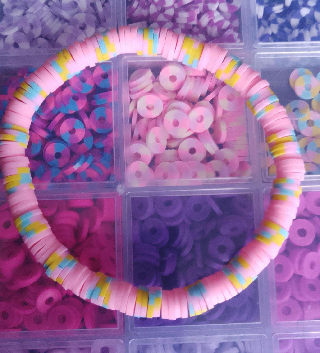 Clay Bead Pink, Blue and Yellow Bracelets