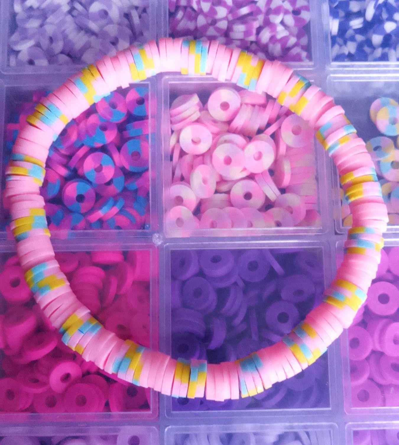 Clay Bead Pink, Blue and Yellow Bracelets