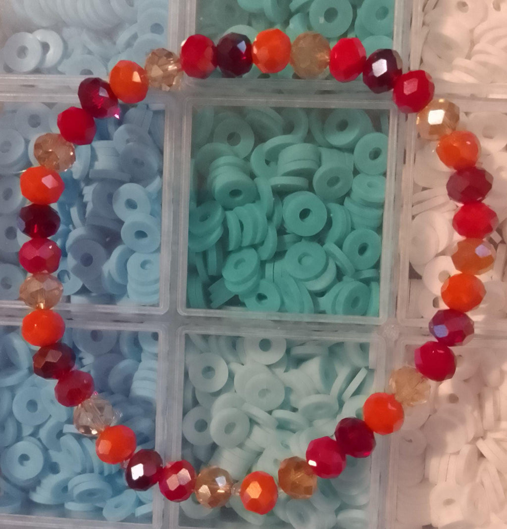 Red and Orange Diamond Faceted Beaded Bracelets