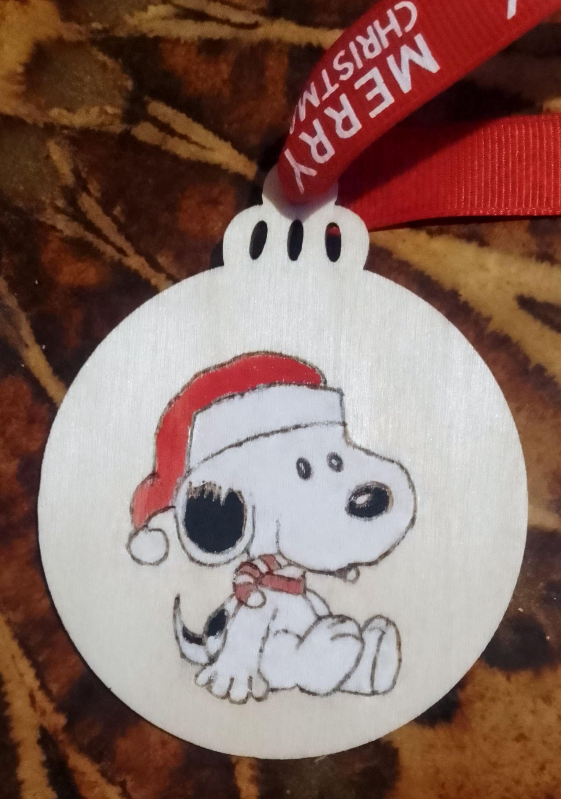 Handmade Snoopy Wooden Christmas Baubles