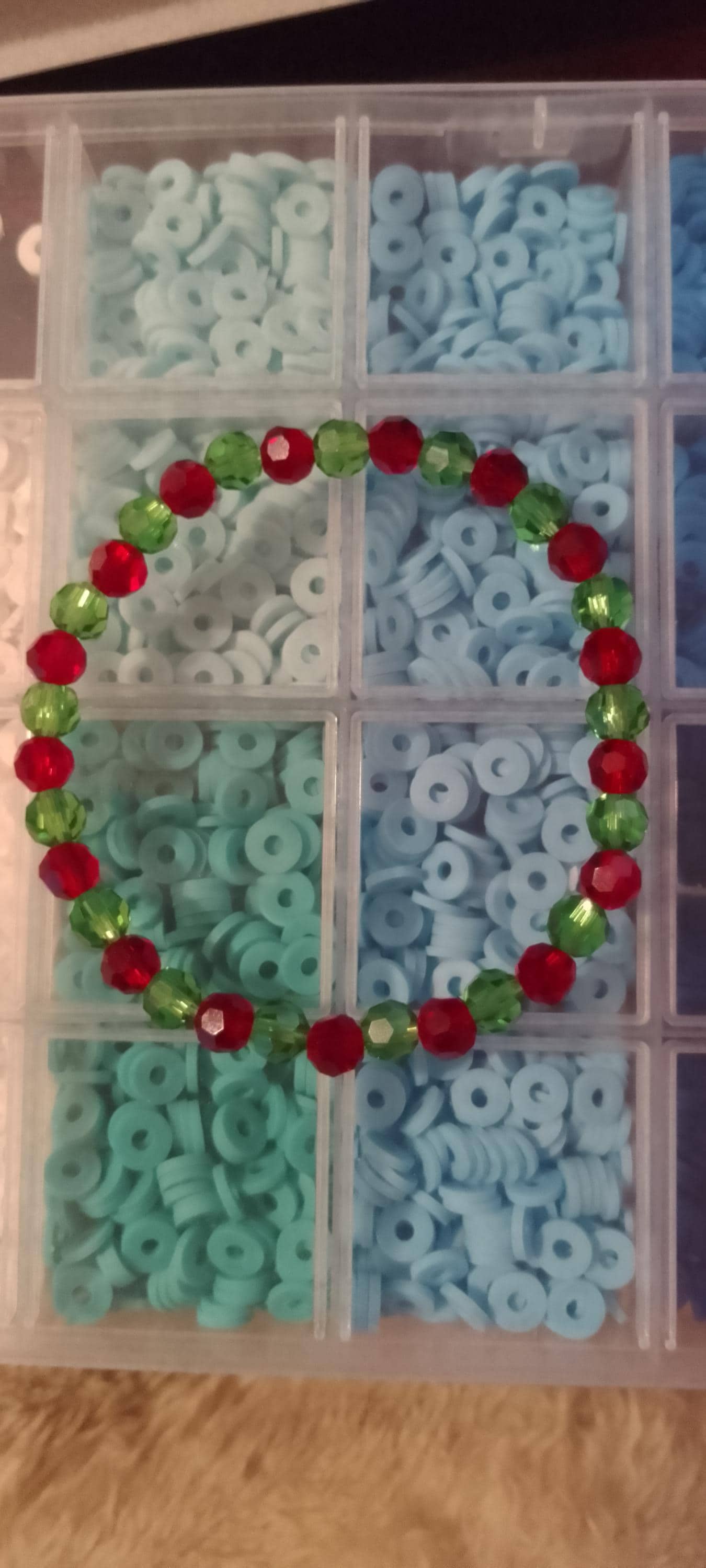 Red and Green Faceted Glass Bead Bracelets
