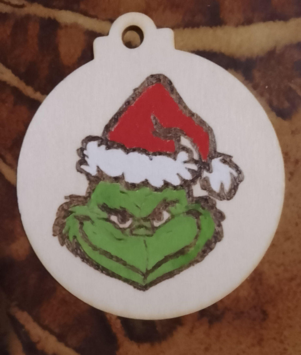Handmade Grinch Wood burning Christmas Bauble