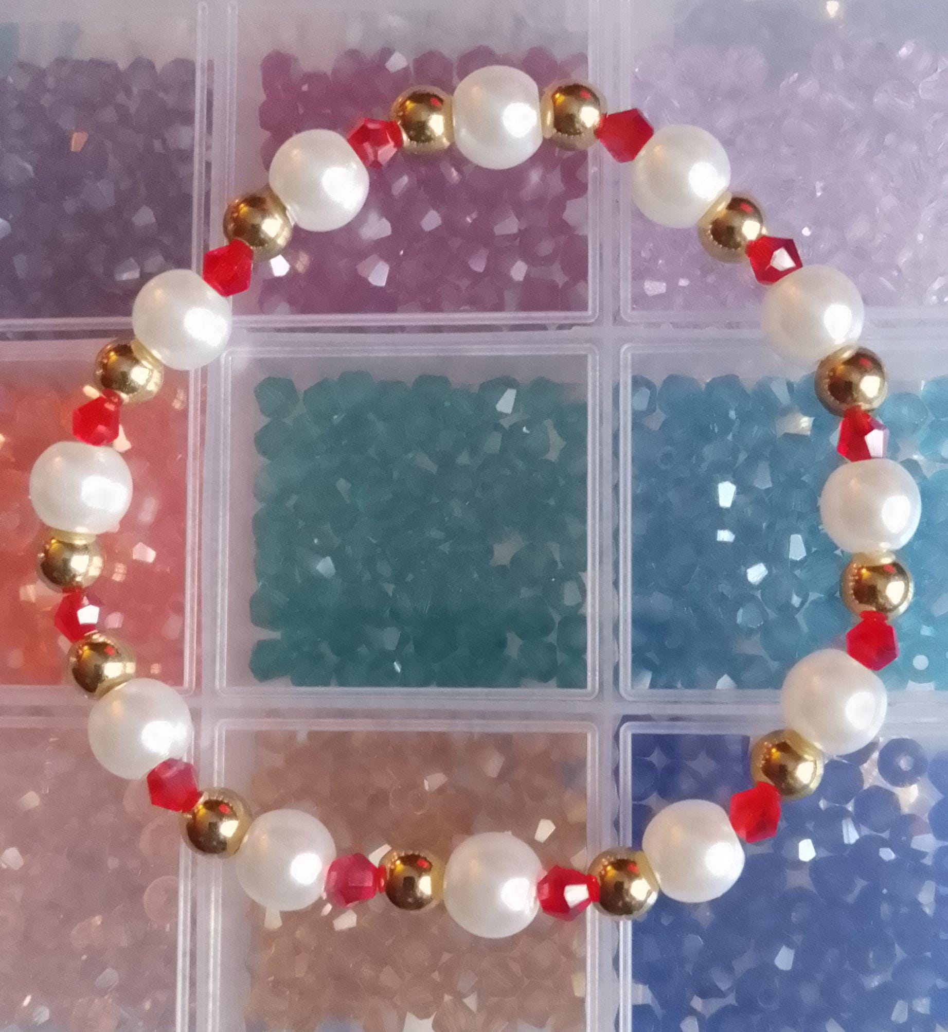 White,Red and Gold Glass Bead Bracelets