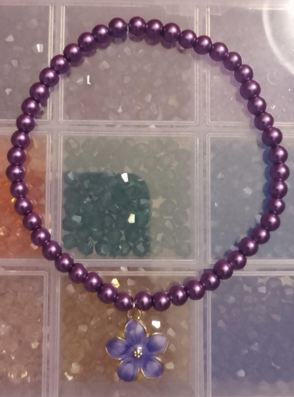 Purple Flower Charm Beaded Bracelets