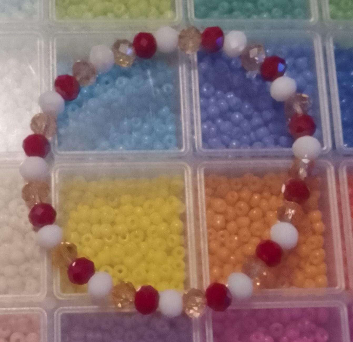 Red and White Faceted Glass Bead Bracelets