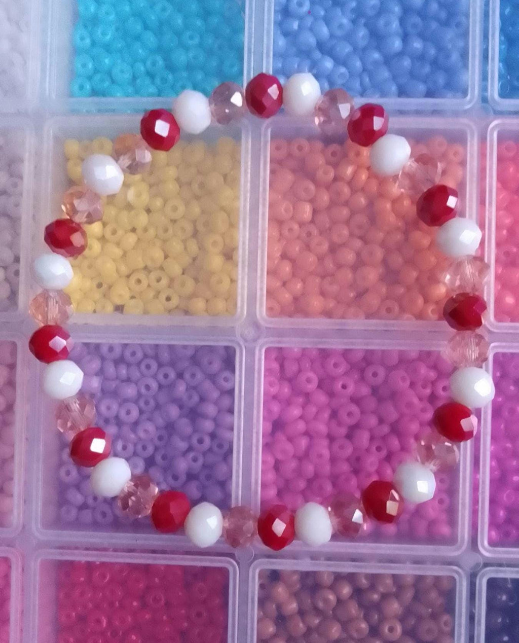 Red and White Faceted Glass Bead Bracelets