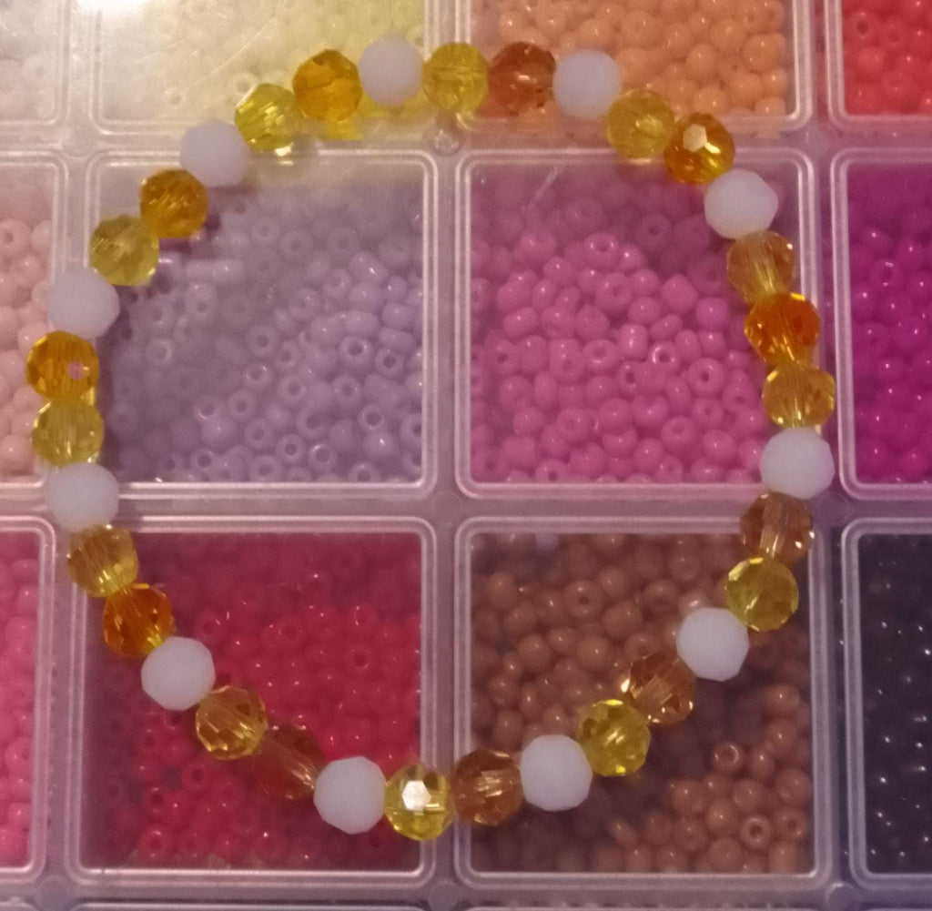 Yellow and White Faceted Glass Bead Bracelets