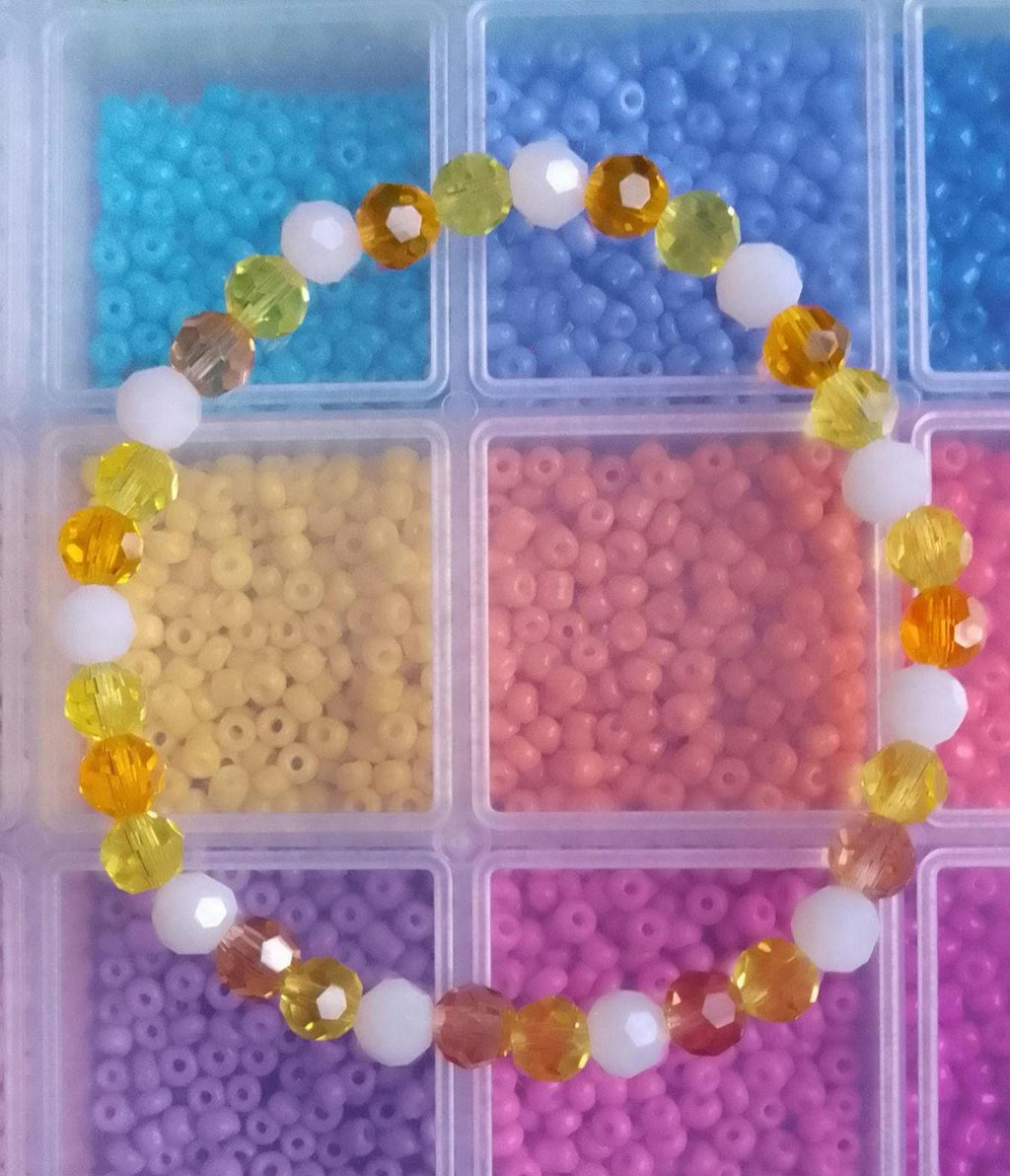 Yellow and White Faceted Glass Bead Bracelets