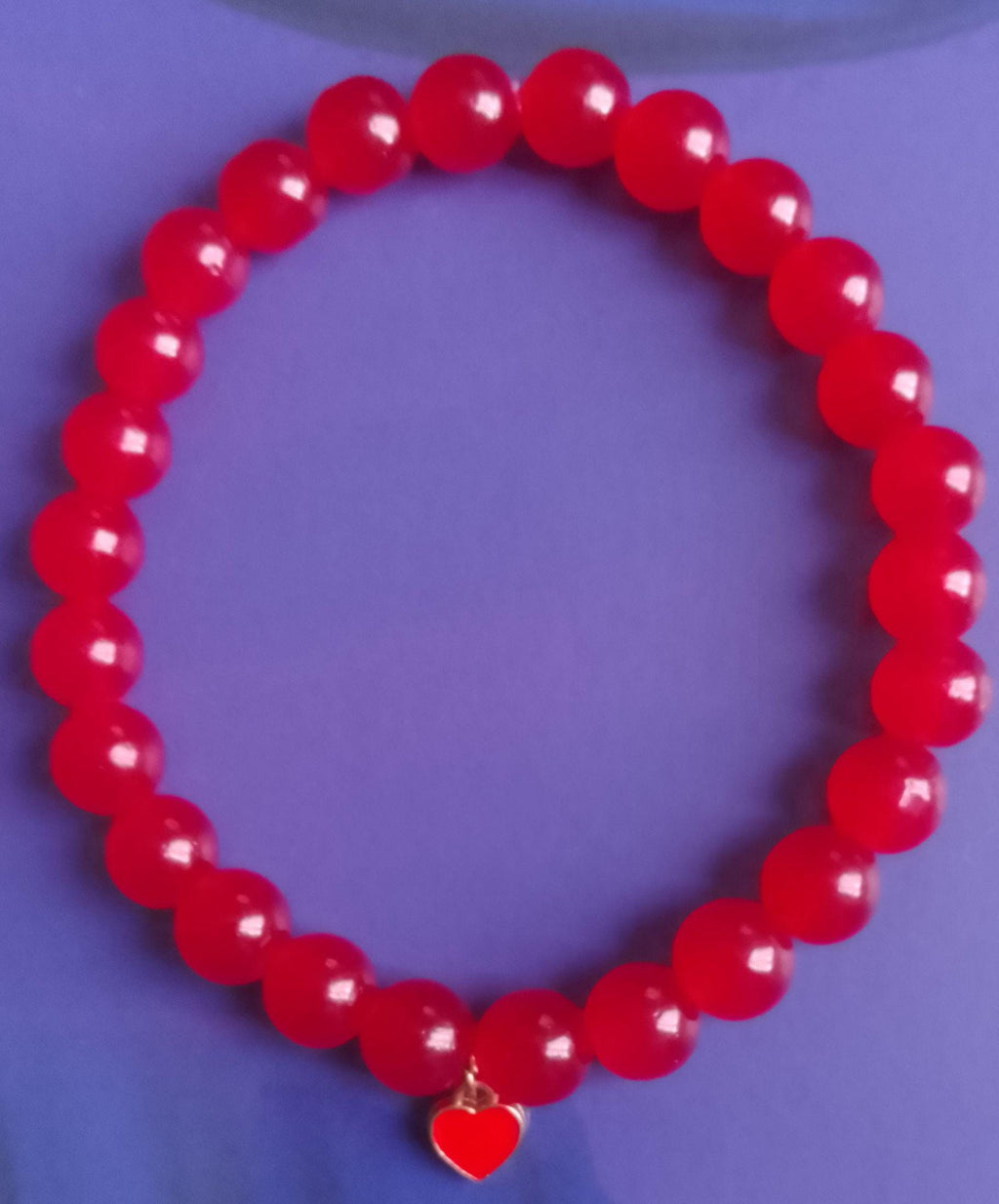 Red Glass Bead Bracelets with Heart Charm