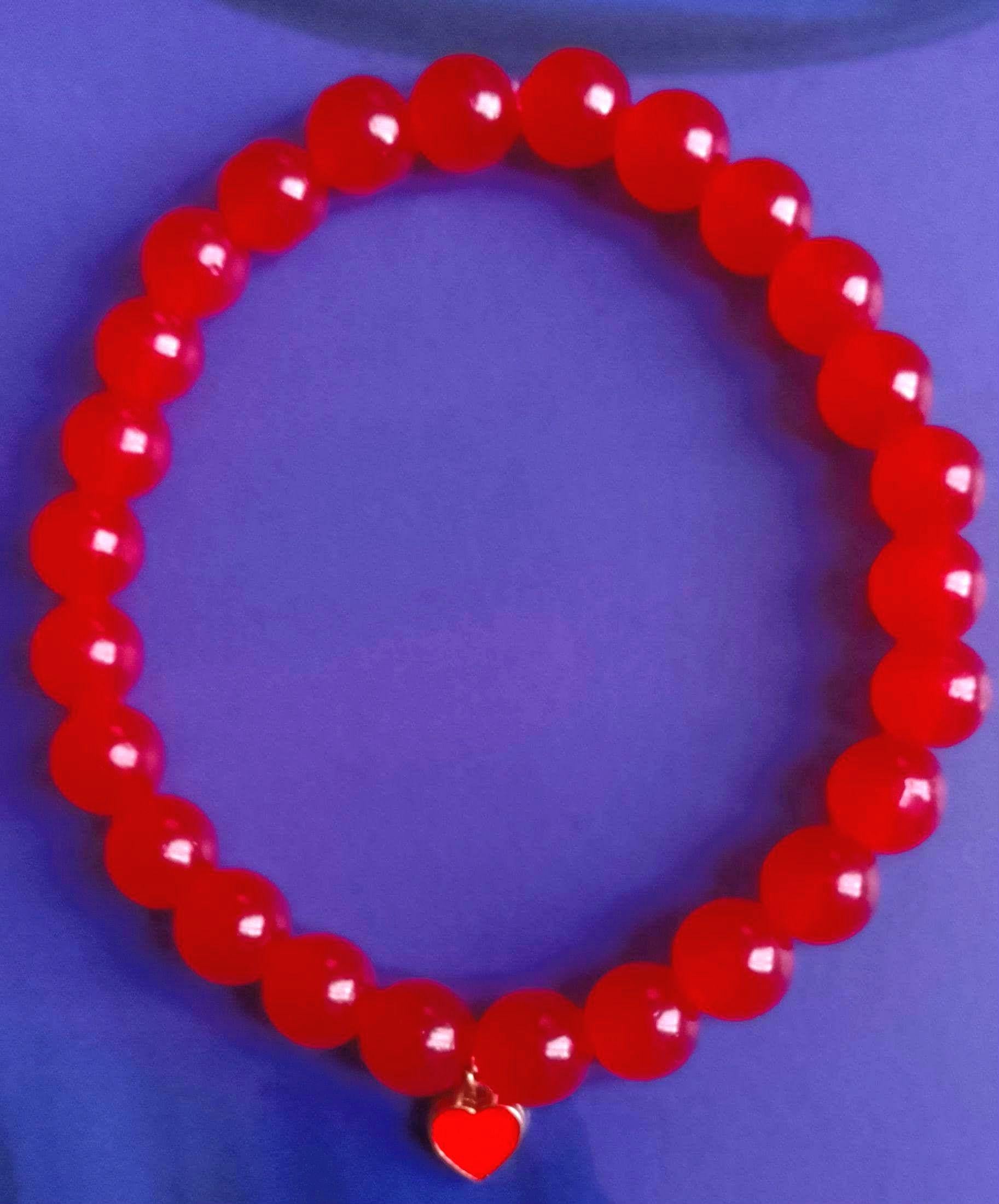 Red Glass Bead Bracelets with Heart Charm